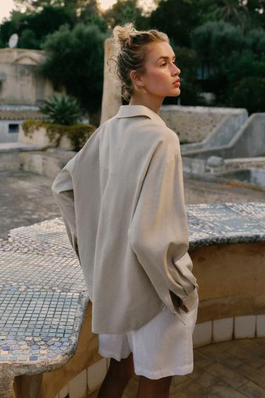 BLOUSE AMPLE AVEC LIN - Beige clair de Zara - Image 4