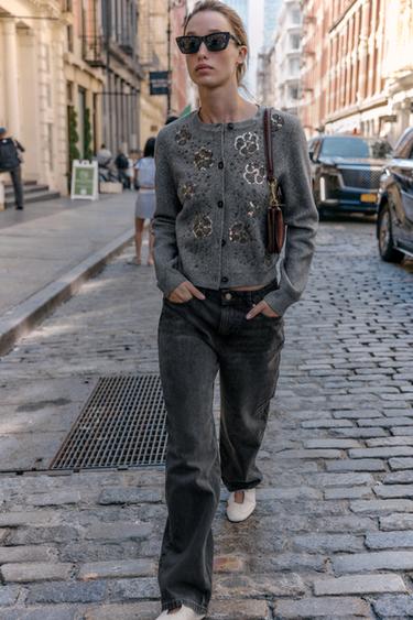 BEADED KNIT CARDIGAN - Grey marl by Zara