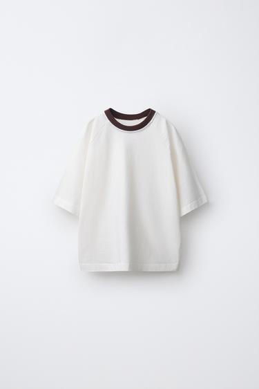 ZARA TIMELESS - CONTRAST PIPED T-SHIRT - Ecru by Zara