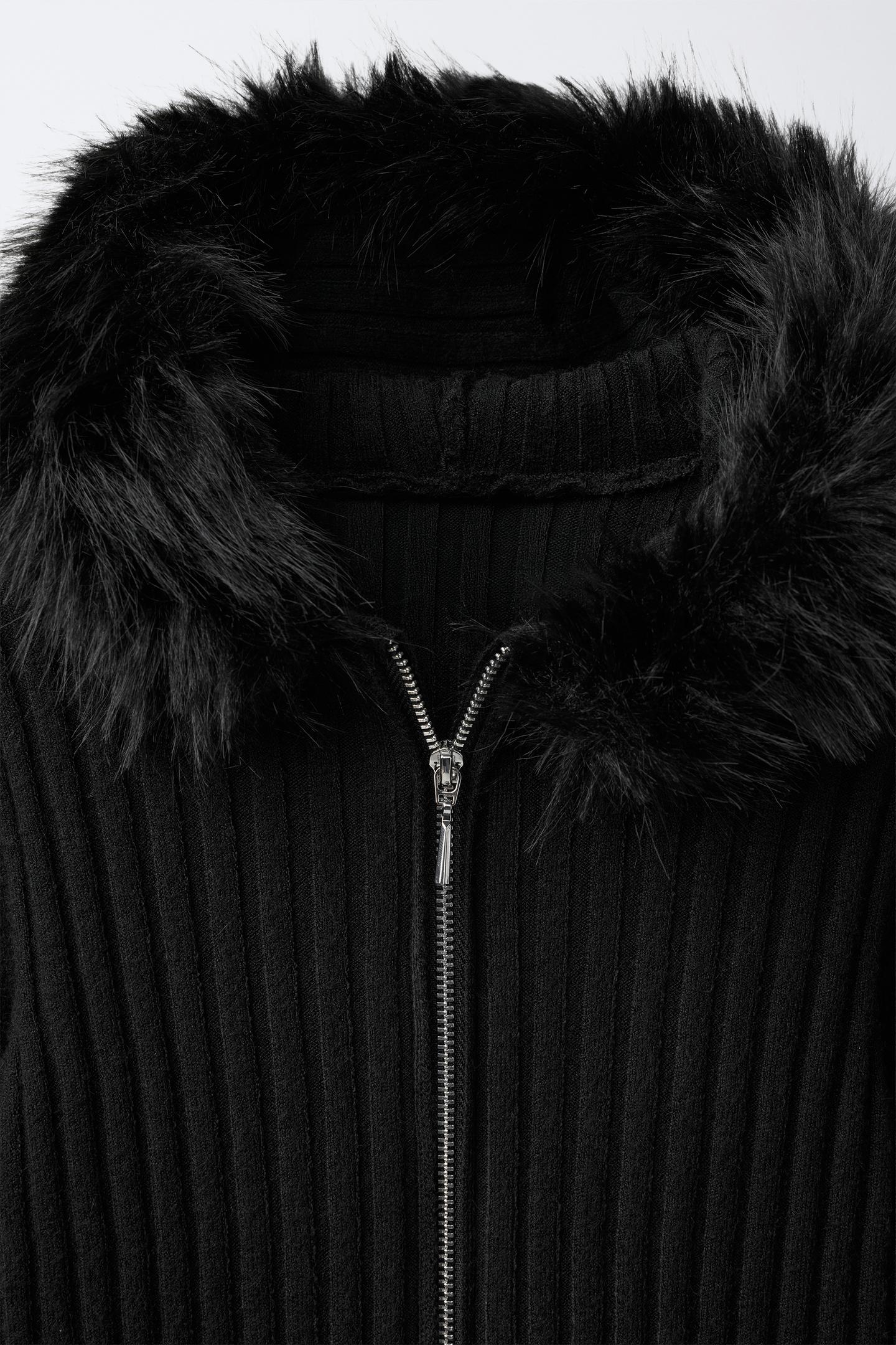 Детские свитеры Zara Faux-Fur Detail Collar Cardingan, цвет: Чёрный — фото 4