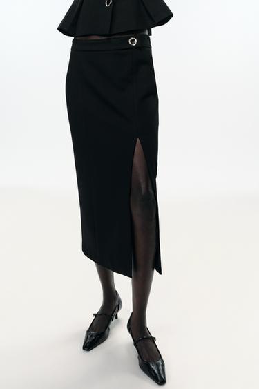 FALDA MIDI TUBO ABERTURA - Negro de Zara