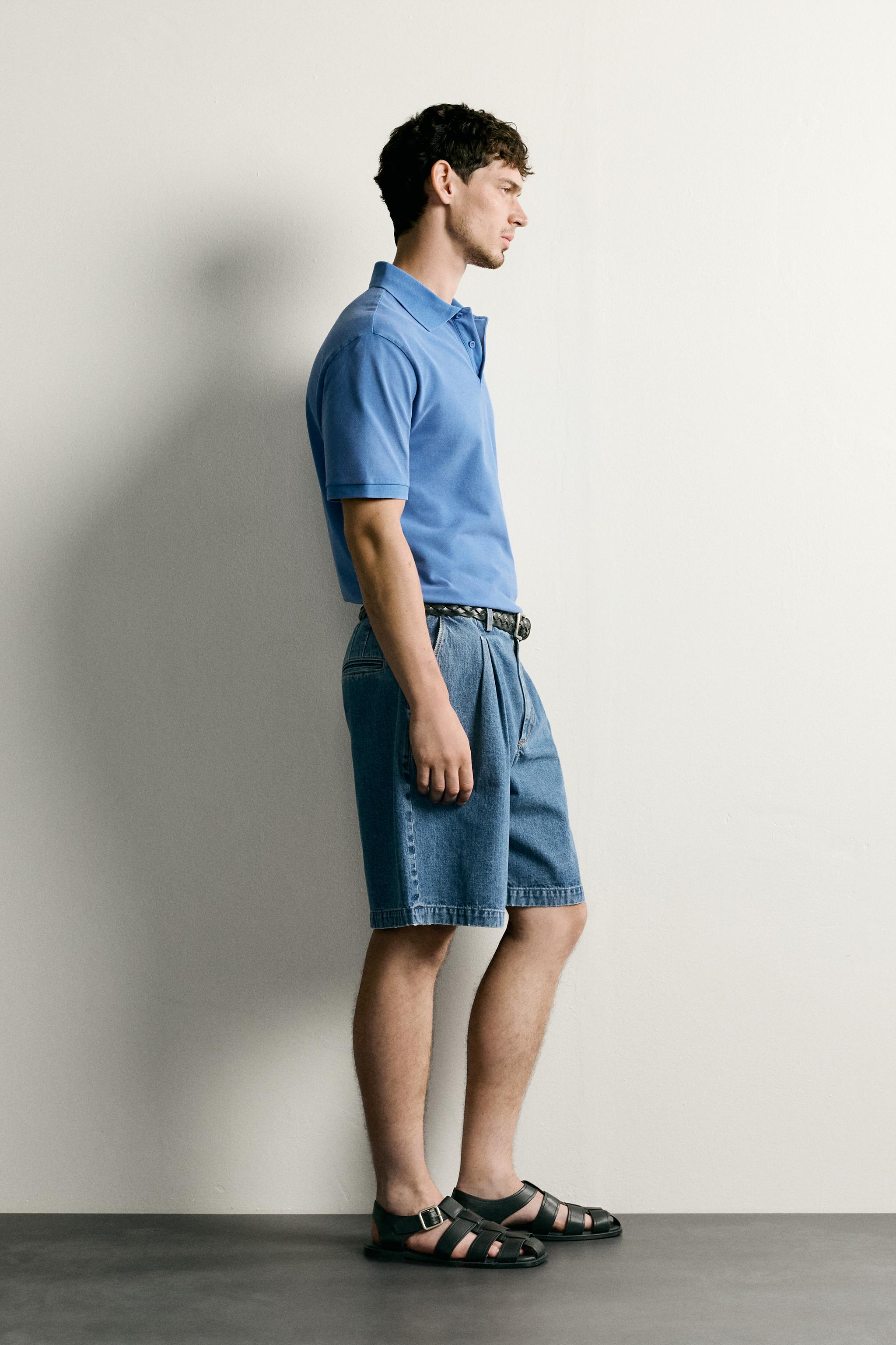 Zara YIKAMA EFEKTLİ DOKULU REGULAR FIT POLO T-SHIRT görsel 4