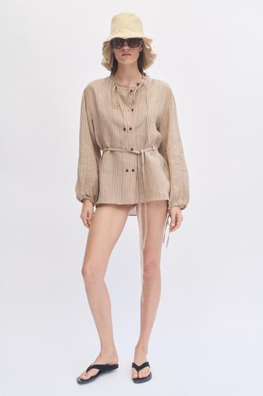 Zara 100% LINEN STRIPED SHIRT ZW COLLECTION - Striped