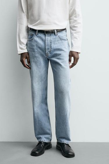 ストレートフィットデニムパンツブルーZaraのストレートフィットデニムパンツ - ブルー 