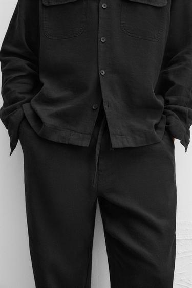 PANTALON LIN ET COTON - Noir de Zara - Image 4