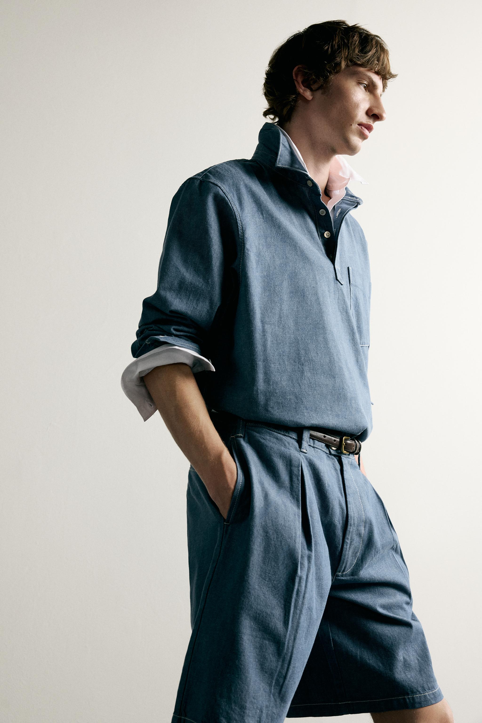 WASHED LIGHTWEIGHT DENIM POLO SHIRT