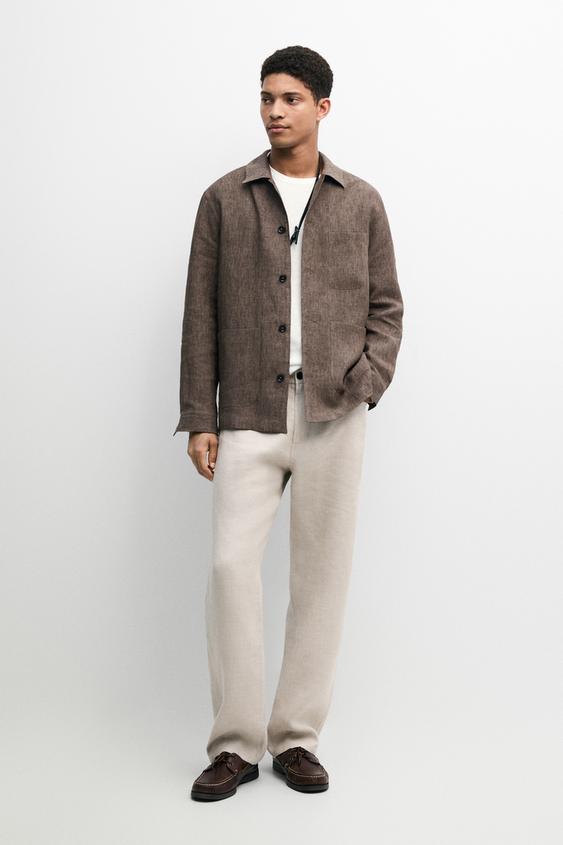 Faded linen overshirt with pocket details from Zara - $220