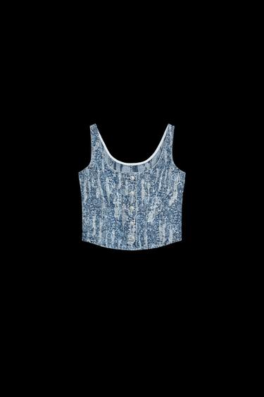 Zara Z1975 DISTRESSED DENIM TOP - Light blue