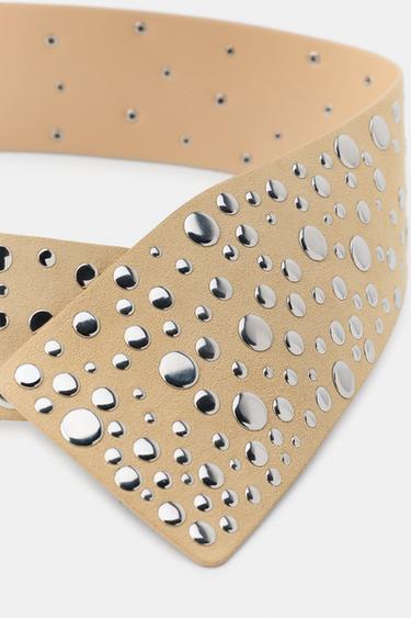 CEINTURE LARGE EN CUIR 100% CLOUS - Jaune clair de Zara - Image 4