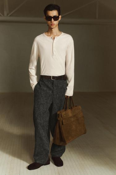 Zara 鈕釦領紋理 T 恤 - 磨白色