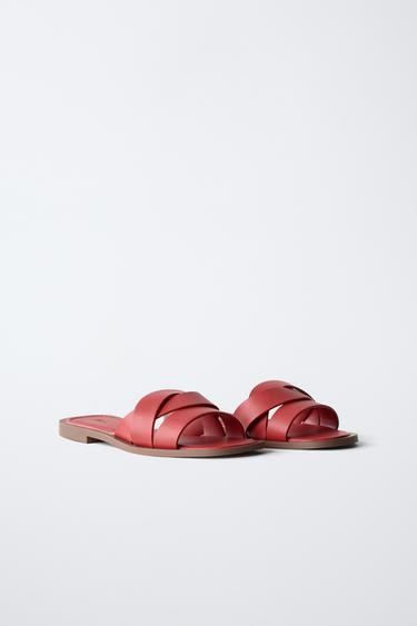 SANDALES PLATES CROISÉES - Rouge de Zara