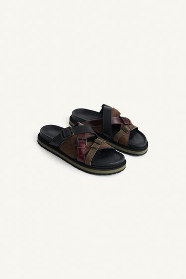 صندل جلد - أخضر مموه الخاص بـ Zara