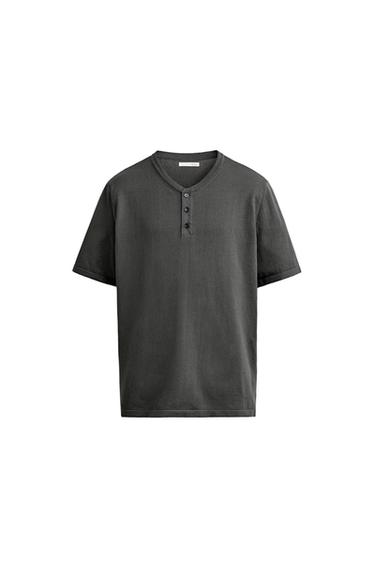 KNIT HENLEY T-SHIRT - Charcoal grey by Zara