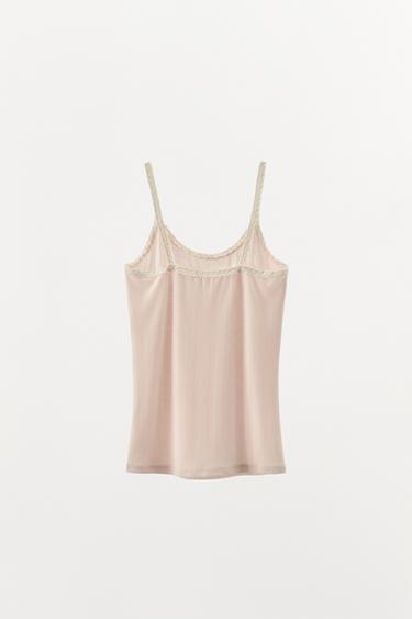 POINTELLE LACE STRAPPY TOP - Pale pink by Zara - Image 4