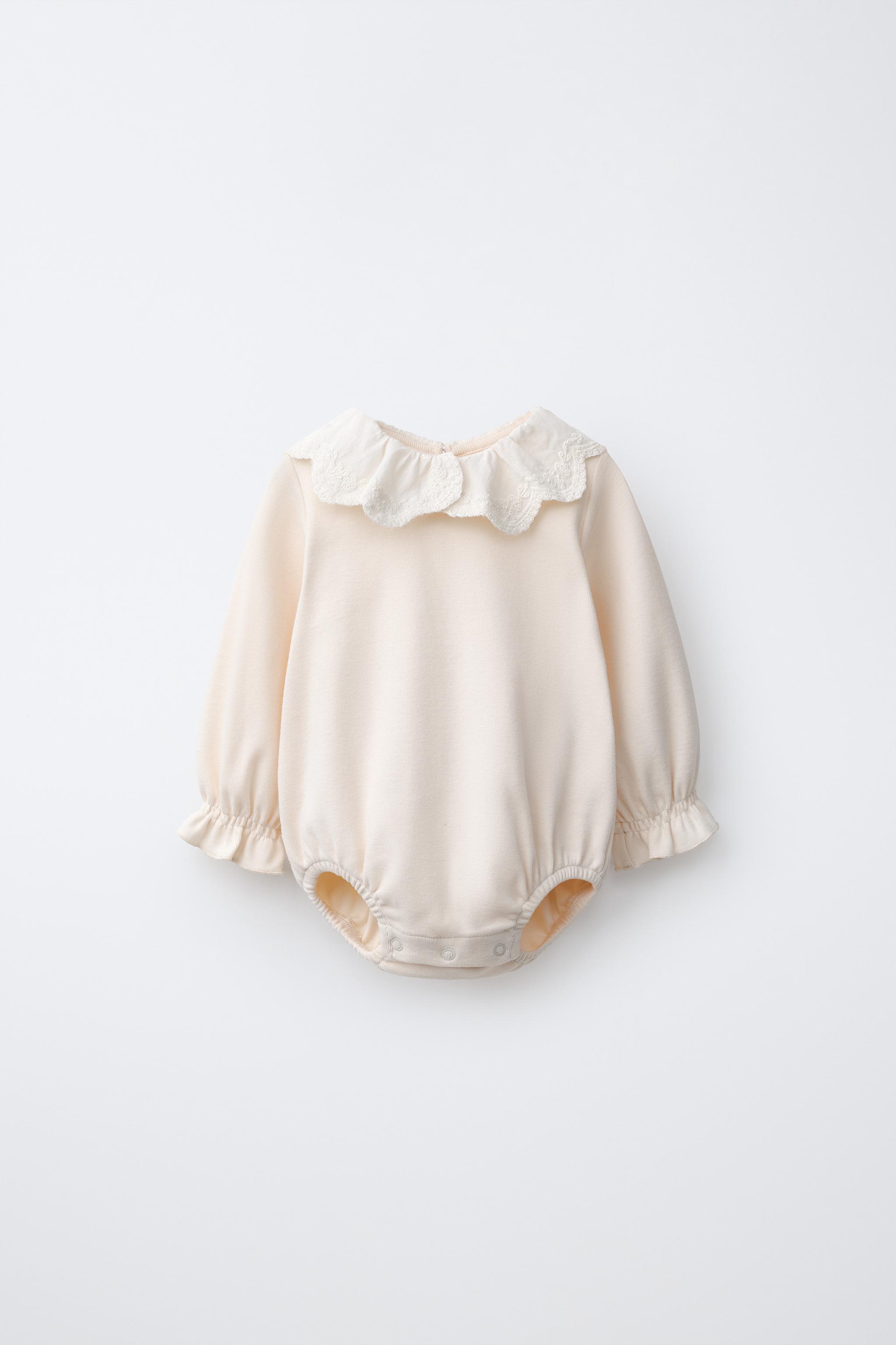 EMBROIDERED PETER PAN COLLAR BODYSUIT — Light ecru