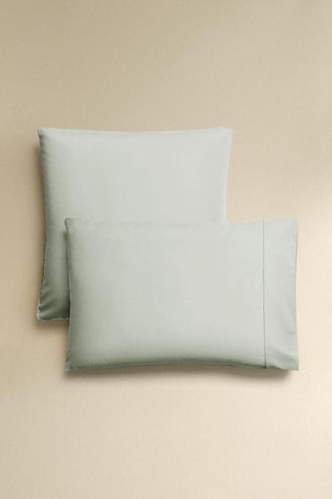 SATEEN PILLOWCASE WITH TRIM (300 THREAD COUNT) - Mint by Zara