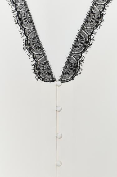 BLOUSE SATINÉE DENTELLE CONTRASTÉE - Écru de Zara - Image 4