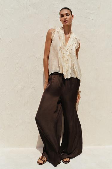 ПОЛУПРОЗРАЧНЫЙ ТОП С ВОЛАНАМИ — ВАНИЛЬНЫЙ от Zara