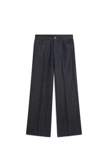 Pantalon palazzo denim taille haute - Bleu de Zara