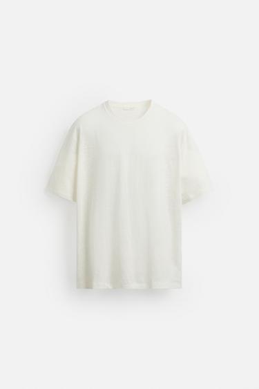 Zara LINEN BLEND T-SHIRT - Oyster-white