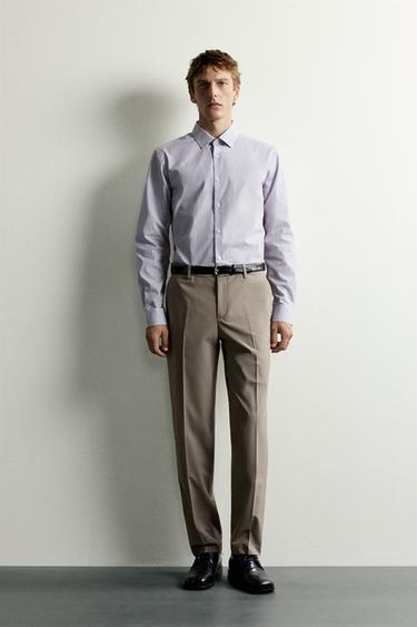 CAMISA SLIM FIT RAYAS - Beige de Zara - Imagen 0