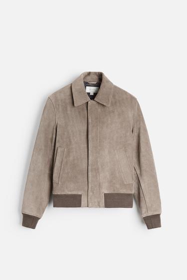 CAZADORA PIEL ANTE - Marrón oscuro de Zara