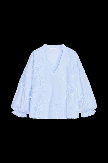 Zara STRUCTURED STRIPED POPLIN BLOUSE - Blue / White - Image 0