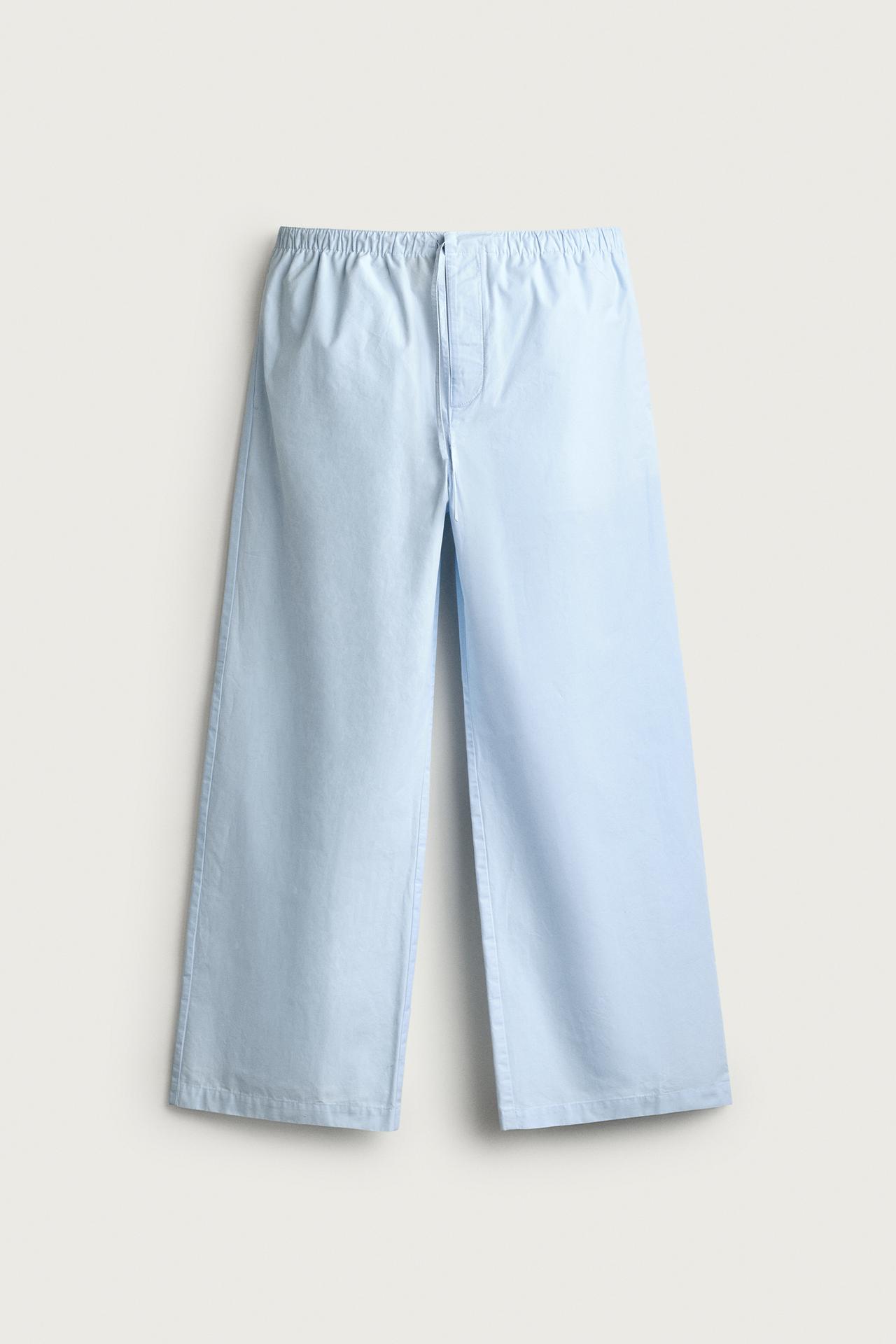 COTTON POPLIN PAJAMA PANTS — Light sky blue
