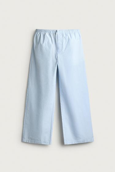 COTTON POPLIN PAJAMA PANTS — Light sky blue 1
