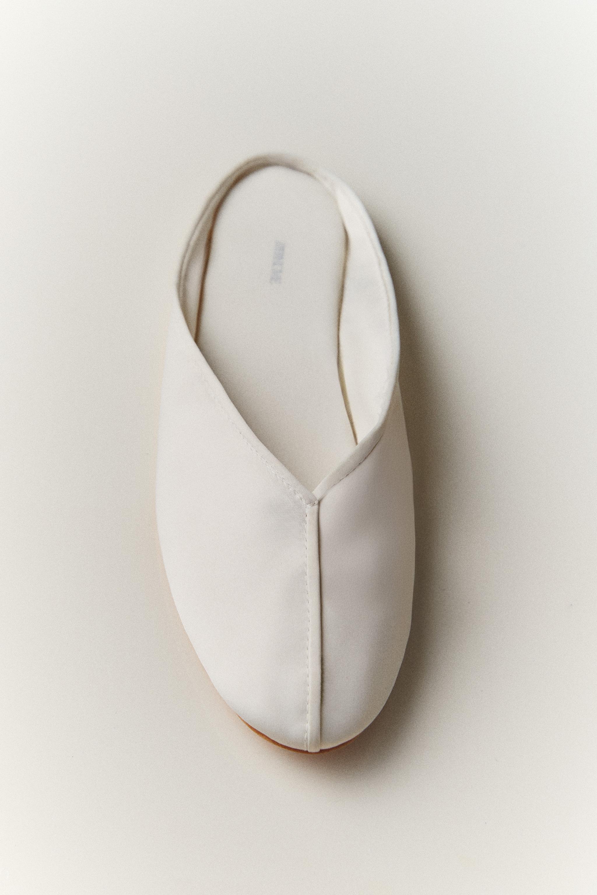 SATEEN MULES WITH PIPING — Beige
