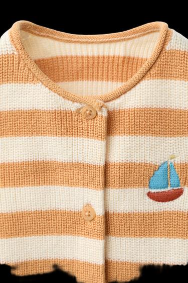 PELELE PUNTO RAYAS BORDADO BARCO - Crudo de Zara