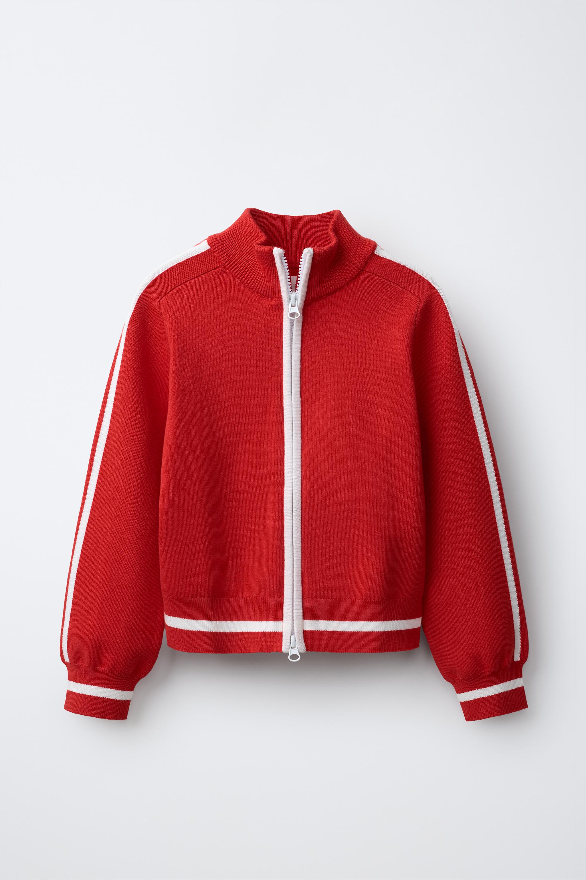 CONTRAST PIPING CARDIGAN — Red