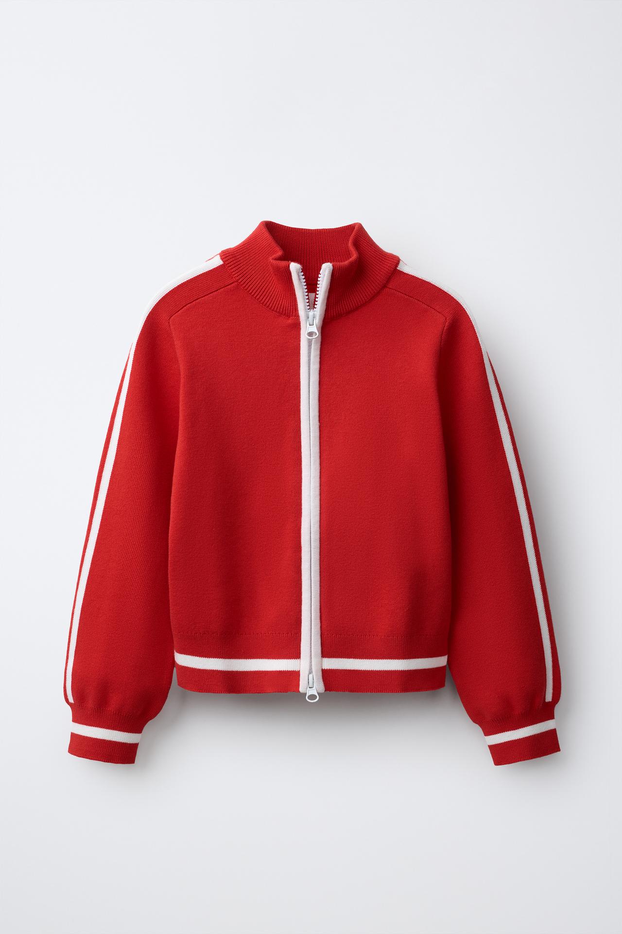 CONTRAST PIPING CARDIGAN — Red