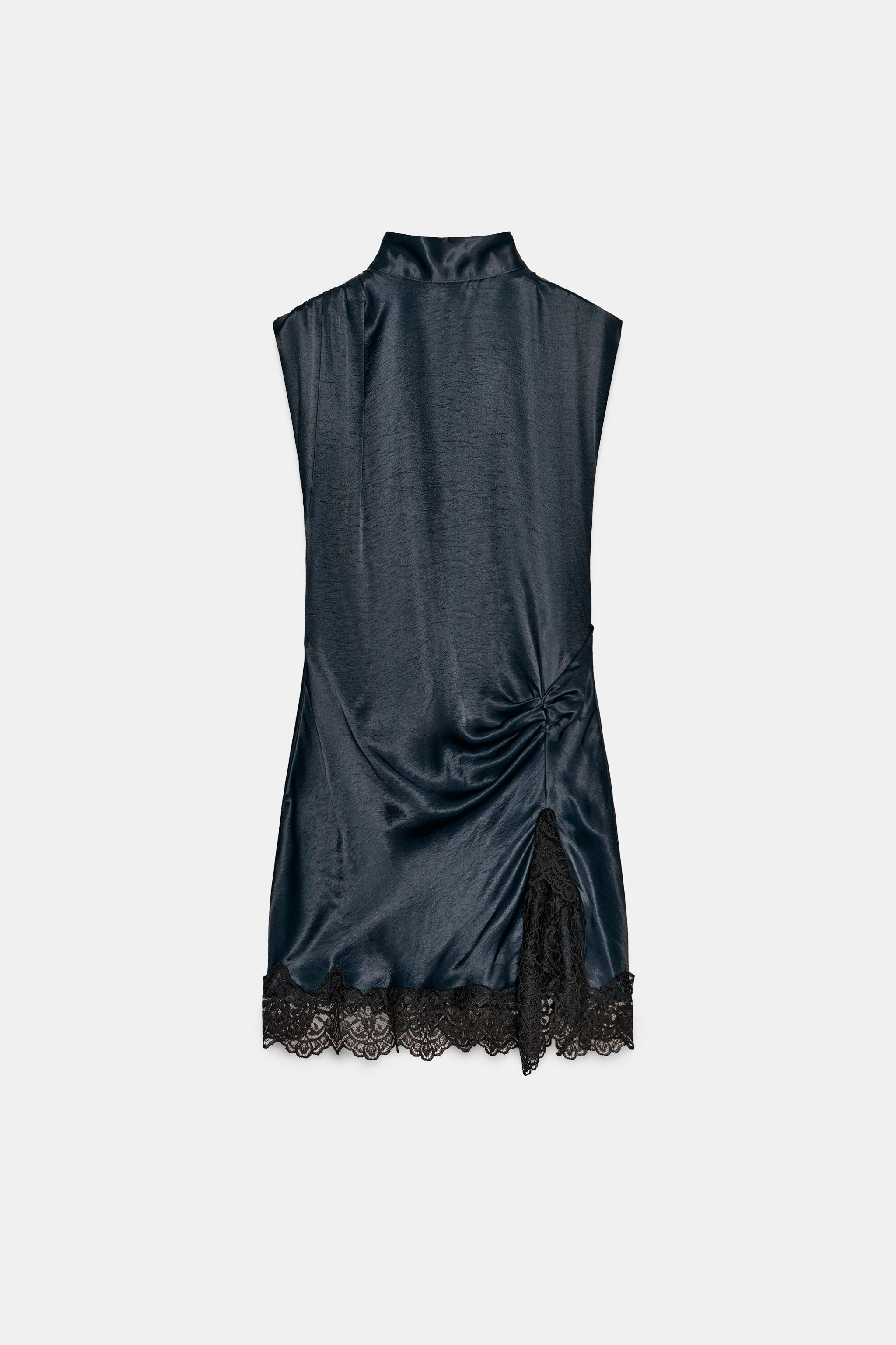 MINI SATIN DRESS WITH LACE DETAIL - Navy blue | ZARA United Kingdom