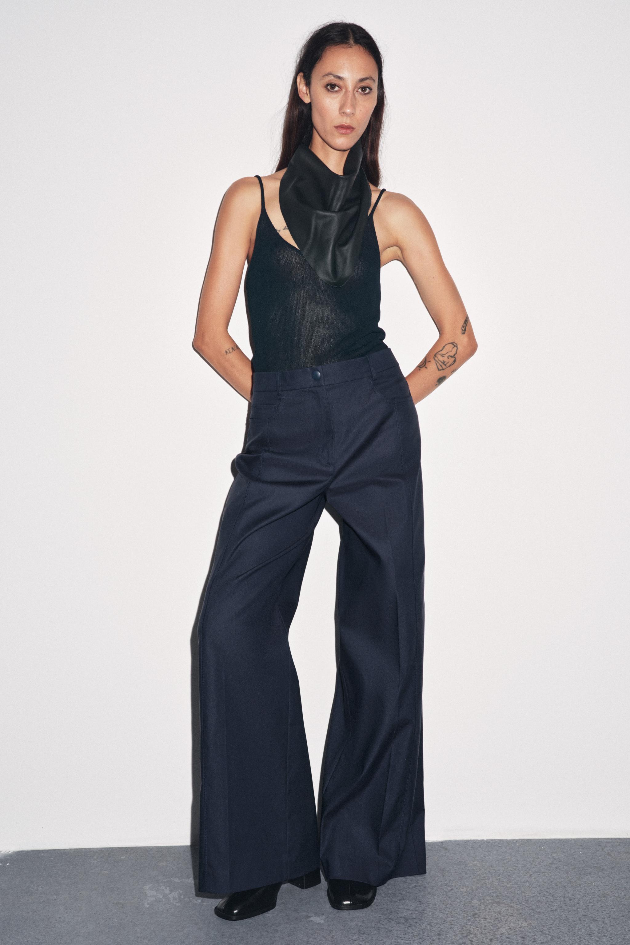 【Anyone more】Mirror Gray Blue Wide Pants SOFT FEEL WIDE LEG PANTS - Blue / Gray | ZARA Canada