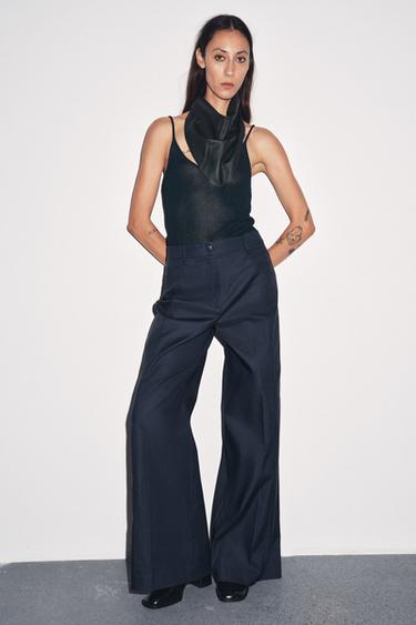 Zara ZW COLLECTION WIDE LEG PANTS - Ink blue