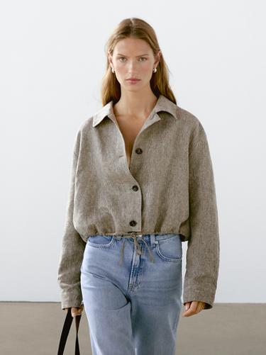 Zara 100% linen bomber jacket - Gray