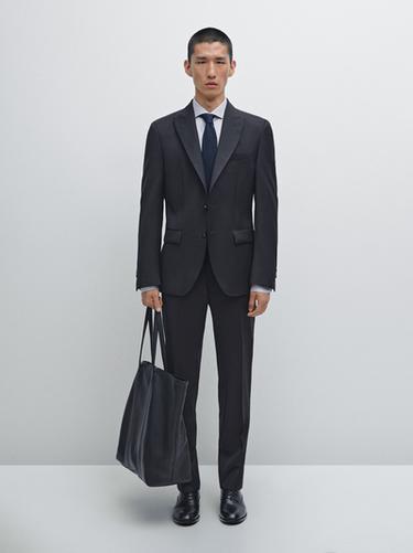 Pantalon de costume uni en laine - Bleu marine de Zara - Image 0