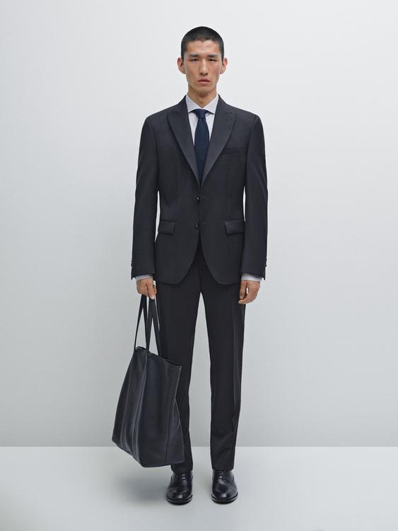 Plain wool suit trousers
