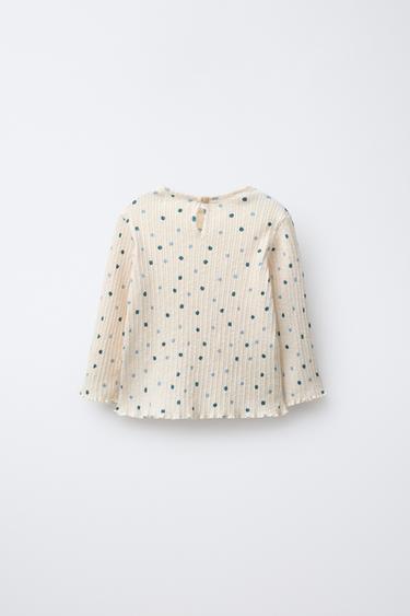 TEXTURED FLORAL T-SHIRT - Ecru / Blue by Zara - Image 1
