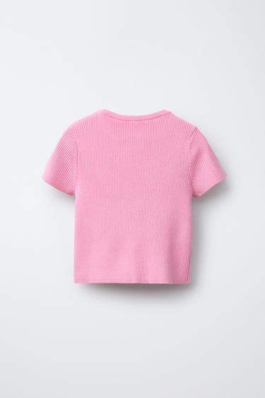 T-SHIRT CÔTELÉ À NŒUDS - Rose de Zara - Image 1