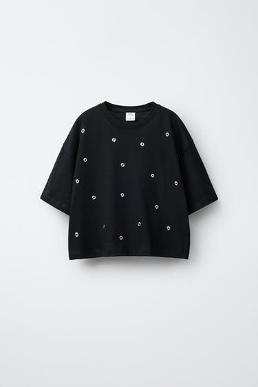 CAMISETA EYELETS - Negro de Zara