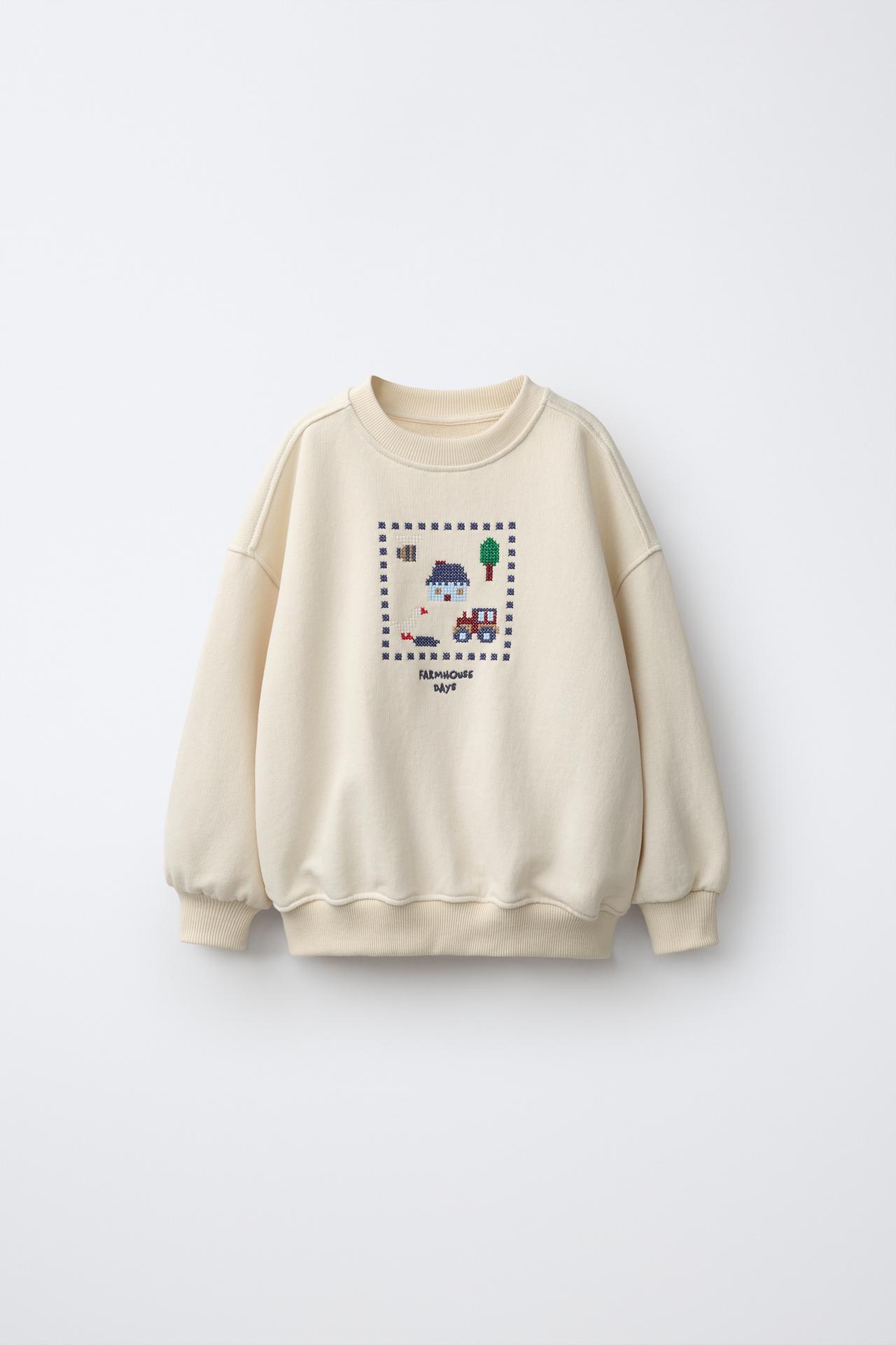 FARM EMBROIDERY SWEATSHIRT — Ecru