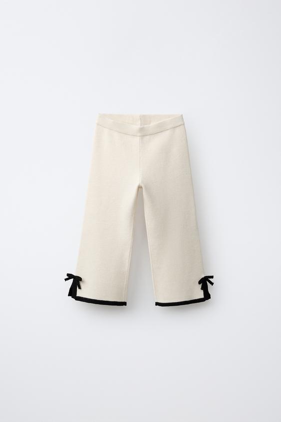 RIBBED FLARED TROUSERS WITH BOWS - Ecru by Zara - Image 0