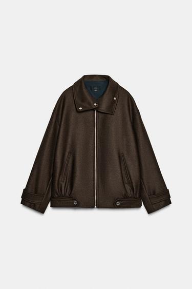 WOOL BLEND BOMBER JACKET WITH HIGH NECK - Brown by Zara
