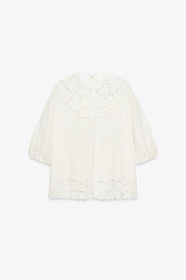 BLOUSE BRODÉE AJOURÉE ZW COLLECTION - Blanc de Zara