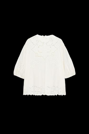 BLUSA BORDADOS PERFORADOS ZW COLLECTION - Blanco de Zara - Imagen 0
