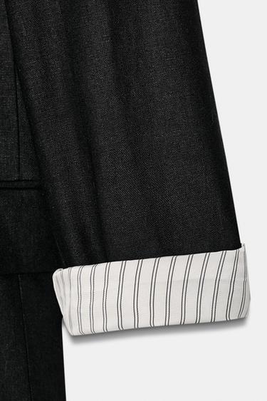 VESTE AVEC LIN À MANCHES RETROUSSÉES - Noir de Zara - Image 7