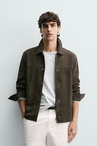 REGULAR FIT SUEDE LEATHER JACKET - Brown by Zara