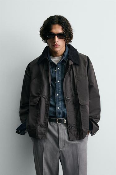 Zara WAXED FINISH COMBINATION COLLAR JACKET - Dark burgundy